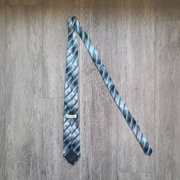 blue, white, silver and gray striped tie by Pierre Cardin - Picture 6 of 6